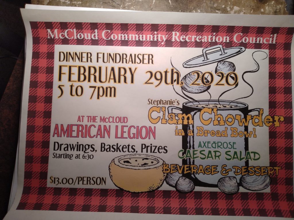 McCloud Community Recreation Council Dinner Fundraiser