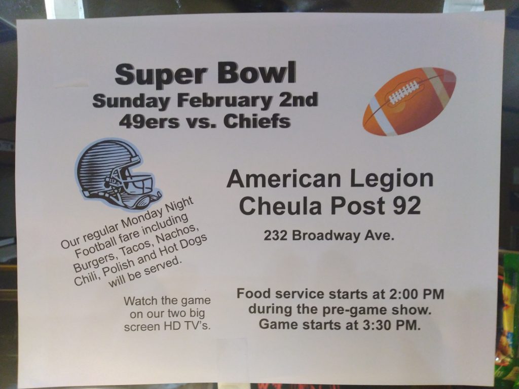 Super Bowl Party at the American Legion in McCloud!