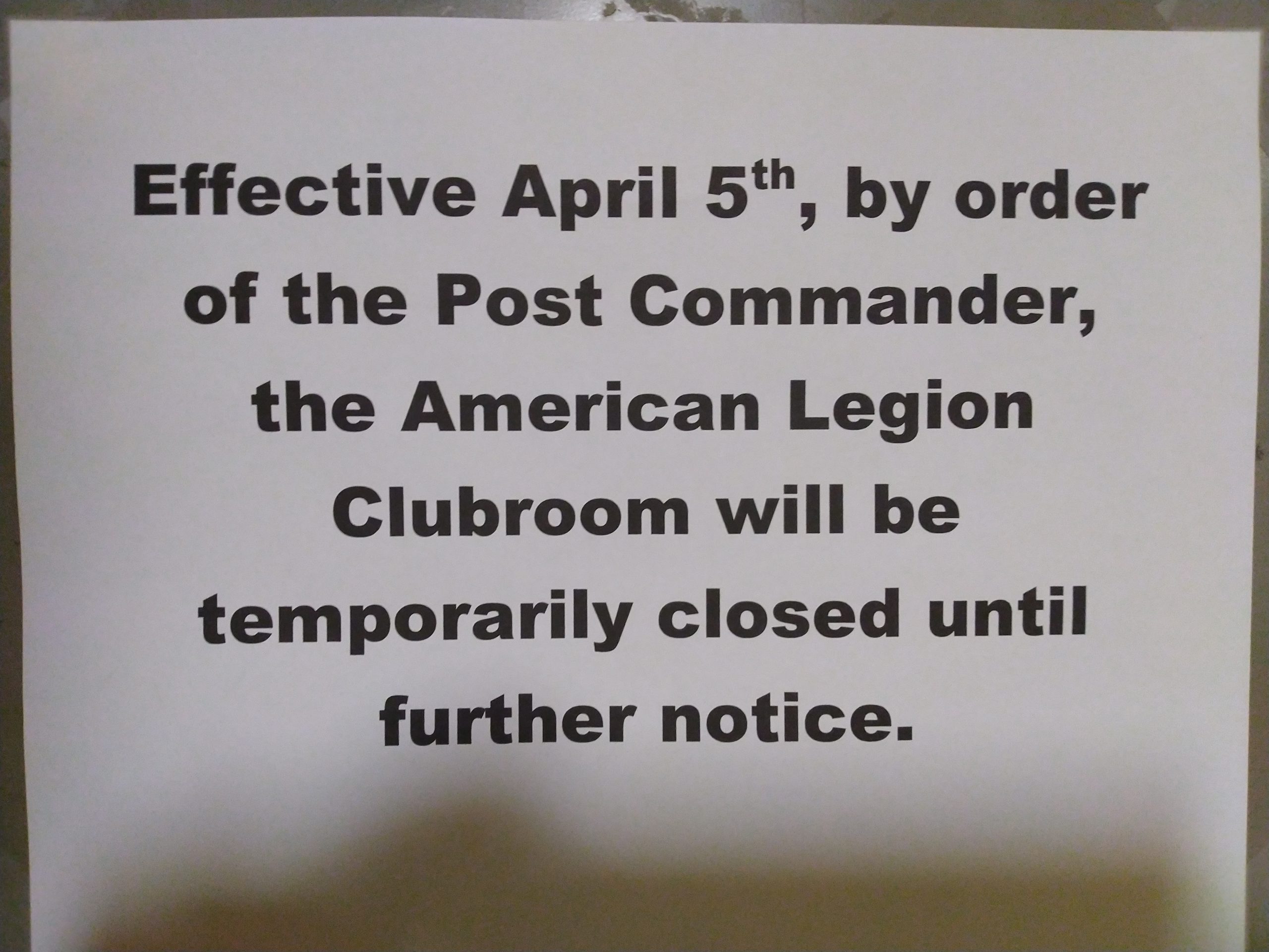 American Legion Cheula Post 92 Closed for April!